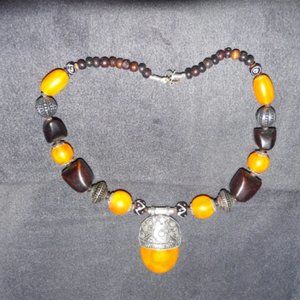 NEW - Maroon Yellow Necklace - Hand-crafted from Nepal. Stone and Marble Beads